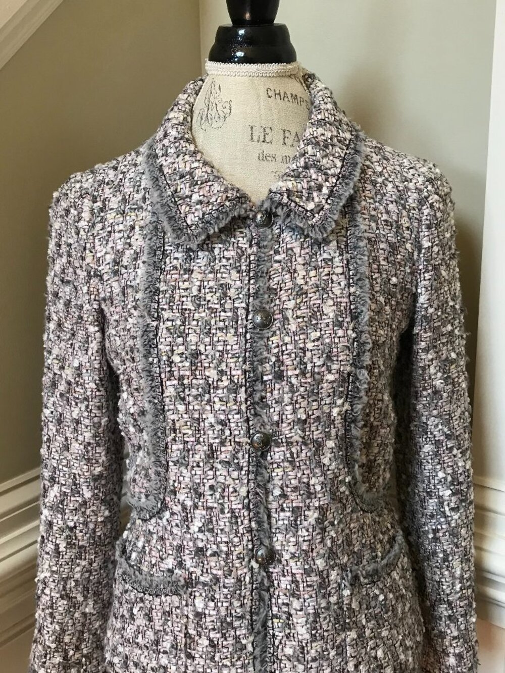 Chanel Lesage Tweed Blazer Jacket Womens 40 US 6 Pink Gray Vintage 2004 Runway - Picture 3 of 14